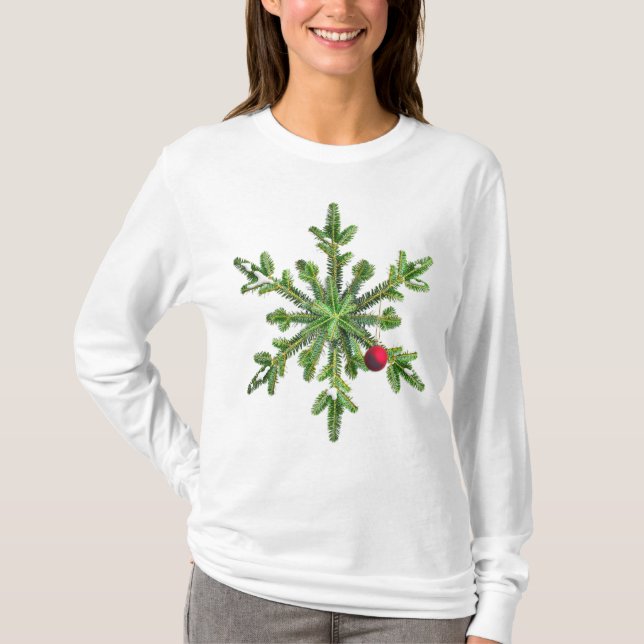 Camiseta Snowy Pine Snowflake Natal (Frente)