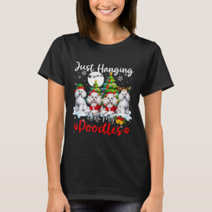 Camiseta Só Andando Com Meus Poodles Xmas Três Cachorros Pa