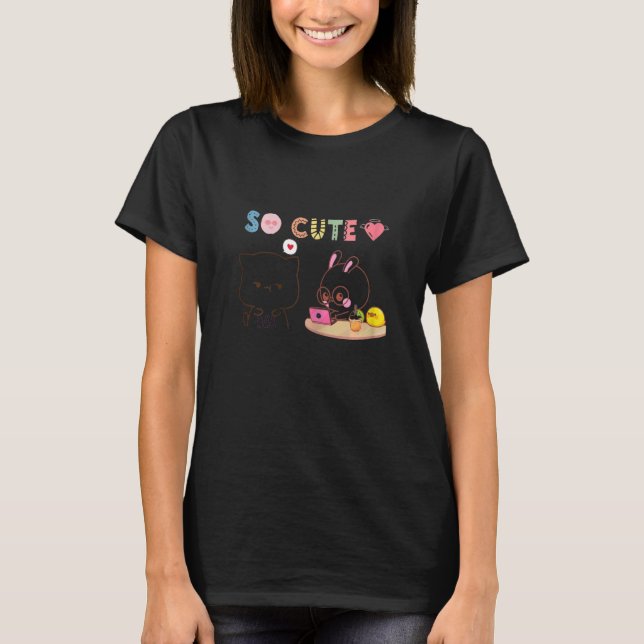 Camiseta So cute and   kitty and rabbit in love (Frente)