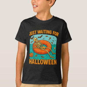 Camiseta Só Esperando O Esqueleto Engraçado Do Halloween Fl