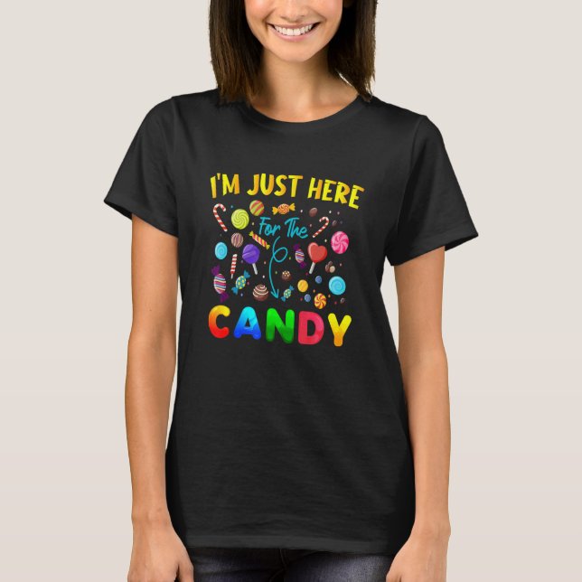 Camiseta Só estou aqui para a festa de doces no Halloween (Frente)