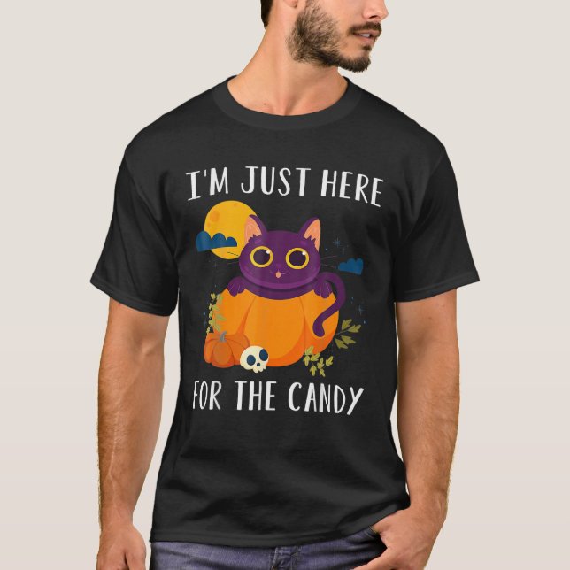 Camiseta Só estou aqui para o Gato de Halloween da Bruxa Do (Frente)