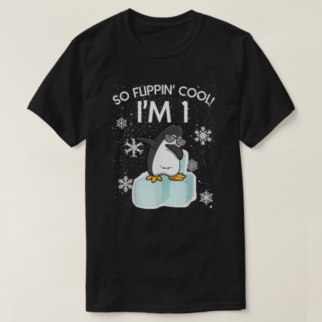 Camiseta So Flippin' Cool - Dabbing Penguin 1st Birthday (Frente do Design)