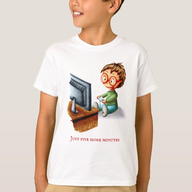 Camiseta Só Mais Cinco Minutos Meninos Tocando Videos games (Frente)