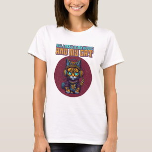 Camiseta Só preciso da minha música e do meu gato - Gato en