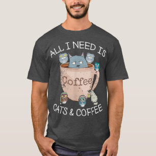Camiseta Só Preciso De Gatos E Café Engraçado.