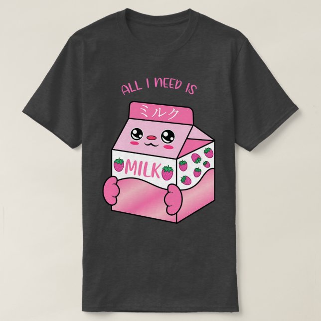 Camiseta Só preciso de leite de morango leite de morango (Frente do Design)