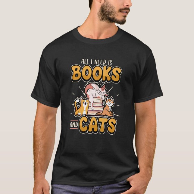 Camiseta Só Preciso De Livros E Gatos Adoráveis. (Frente)