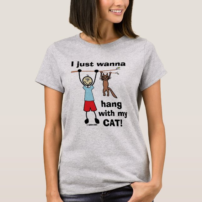 Camiseta Só Quero Ficar Com O Meu Gato! T-Shirt Humorosa (Frente)