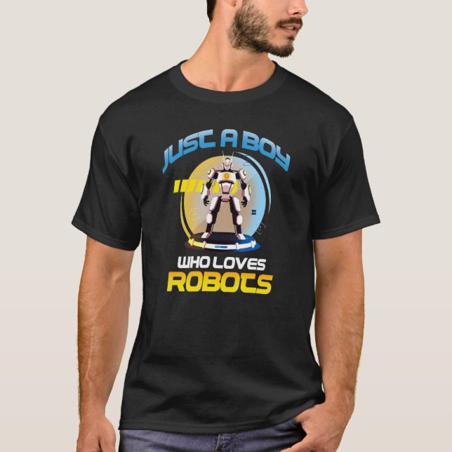 Camiseta Só um garoto que ama Design de robôs (Frente)