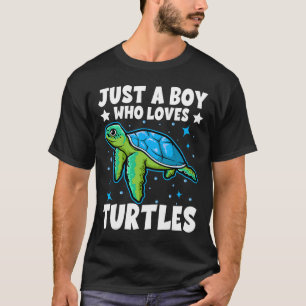 Camiseta Só Um Menino Que Ama Tartarugas Ao Longo Dobra Oce