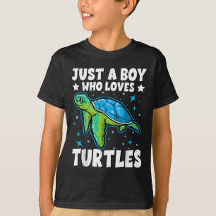 Camiseta Só Um Menino Que Ama Tartarugas Ao Longo Dobra Oce