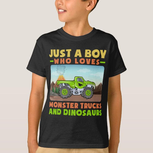 Camiseta Só Um Rapaz Incomoda Caminhões Monstros E Dinossau (Frente)