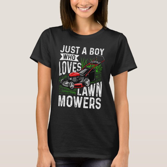 Camiseta Só um rapaz que ama o Lawn Mowers Colheita B (Frente)