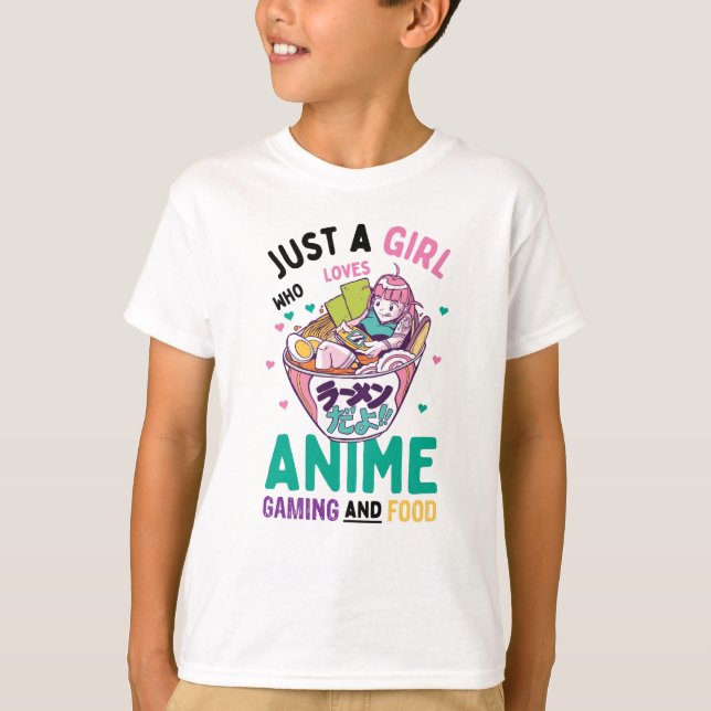 Camiseta Só uma garota que adora comida e jogos de anime (Frente)