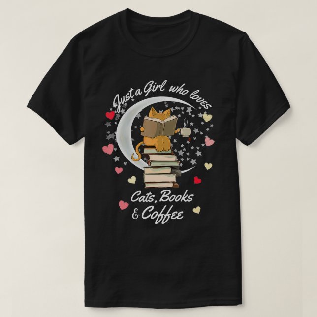 Camiseta Só uma garota que ama gatos, livros e café (Frente do Design)