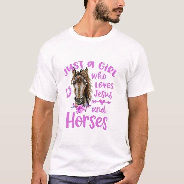 Camiseta Só uma garota que ama Jesus e Cavalos Menina dos C (Frente)