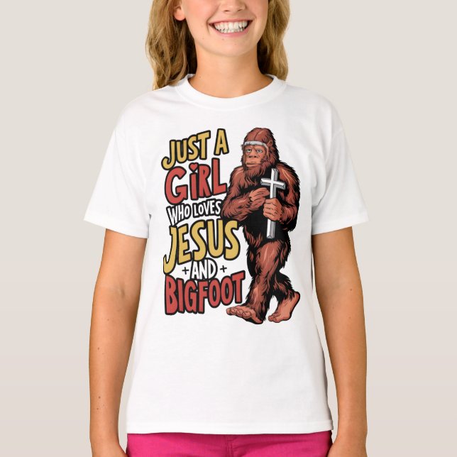 Camiseta Só uma garota que ama Jesus e Sasquatch Pé Grande (Frente)