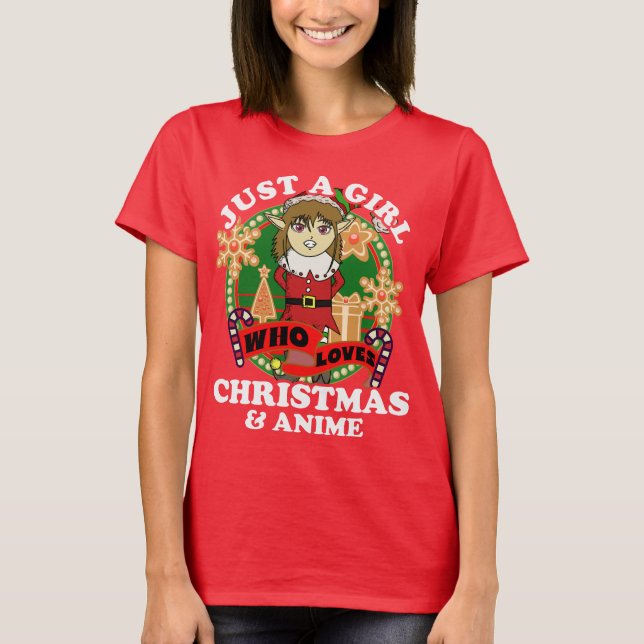 Camiseta Só uma garota que ama o Natal e o Elf de Anime (Frente)