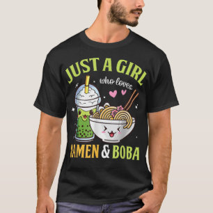 Camiseta Só uma garota que ama Ramen e Boba Anime Bubble