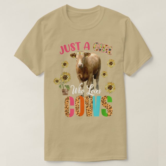 Camiseta Só Uma Garota Que Vaca Flores-De-Sol Bonitas (Frente do Design)