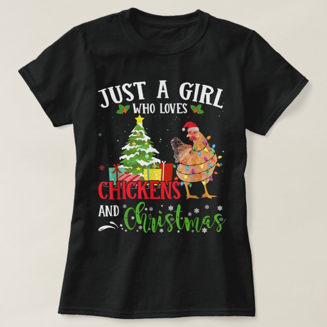 Camiseta Só Uma Menina Adora Frango E Pijama De Natal (Frente do Design)