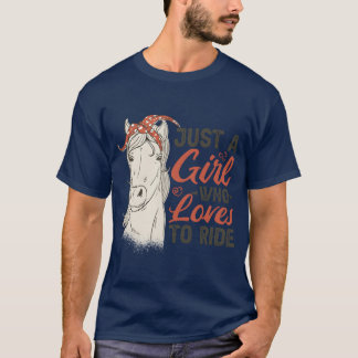 Camiseta Só Uma Menina Que Adora Cavalos Andando Rindo Mulh
