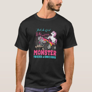 Camiseta Só Uma Menina Que Adora Monstro Caminhão E Unicórn
