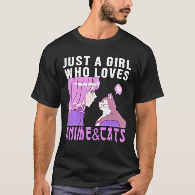 Camiseta Só Uma Menina Que Ama Anime E Gatos. Anime Coisas (Frente)