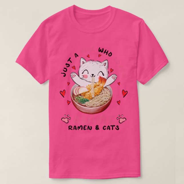 Camiseta Só Uma Menina Que Ama Anime Ramen E Gatos, Engraça (Frente do Design)