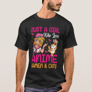 Camiseta Só Uma Menina Que Ama Anime Ramen E Gatos Mães Bon