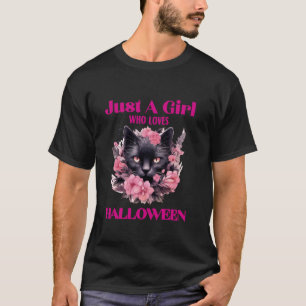 Camiseta Só Uma Menina Que Ama Gato Bonito De Halloween