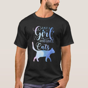 Camiseta Só Uma Menina Que Ama Gatos De Cores-De-Água Gato