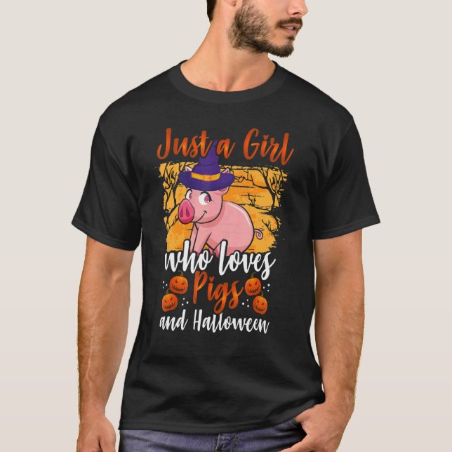 Camiseta Só Uma Menina Que Ama Porcos No Halloween (Frente)