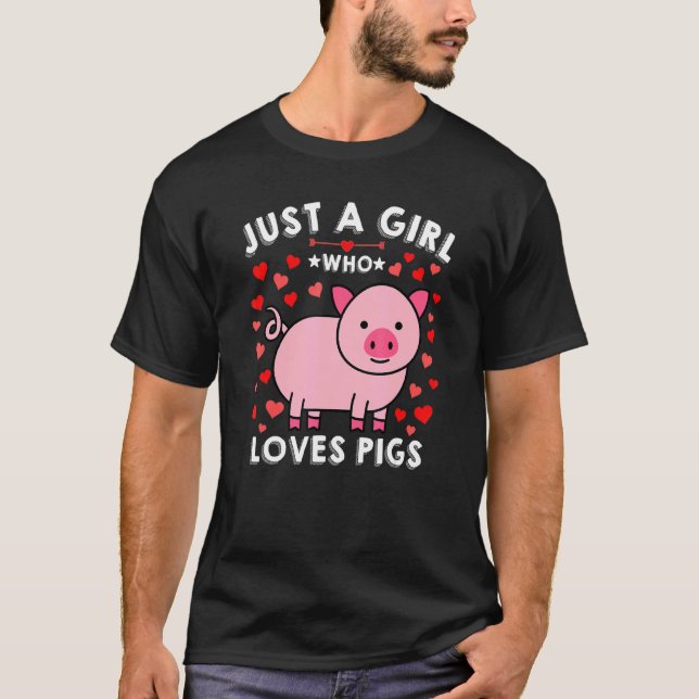 Camiseta Só Uma Menina Que Ama Suínos Mulheres Crianças Cor (Frente)