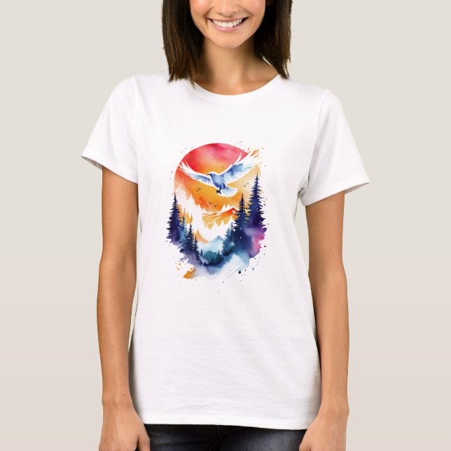 Camiseta Soar em um Sunset de Aquarela (Frente)