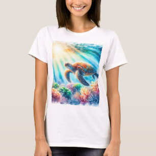 Camiseta sob a tartaruga marinha oceânica