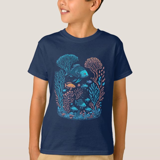 Camiseta Sob o Design do recife de coral marinho (Frente)