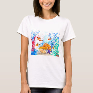 Camiseta Sob o peixe de aquarela do mar oceano costeiro mar
