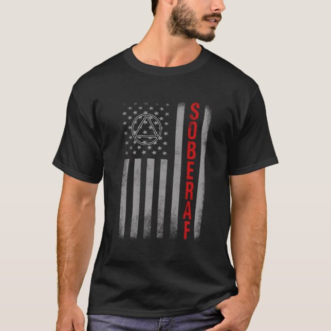 Camiseta SOBER AF EUA Flag Support Sobriety Cause, recupera (Frente)