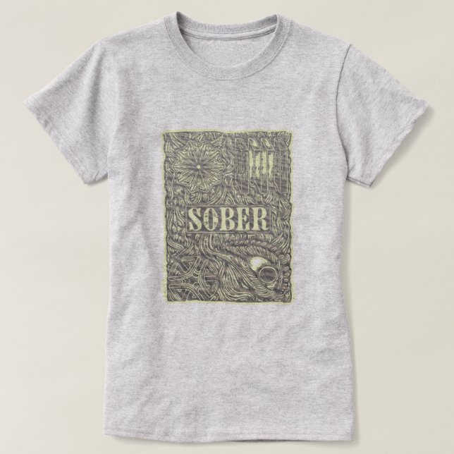 Camiseta Sober Etch detalhado poster gráfico (Frente do Design)