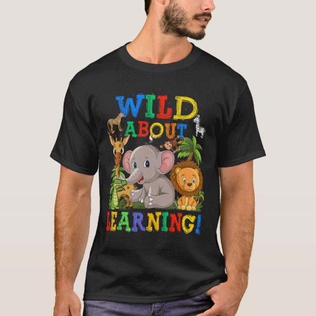 Camiseta Sobre Aprender Animais Safari Selva De Volta À Esc (Frente)