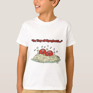 Camiseta sobre espaguete cantando almôndegas