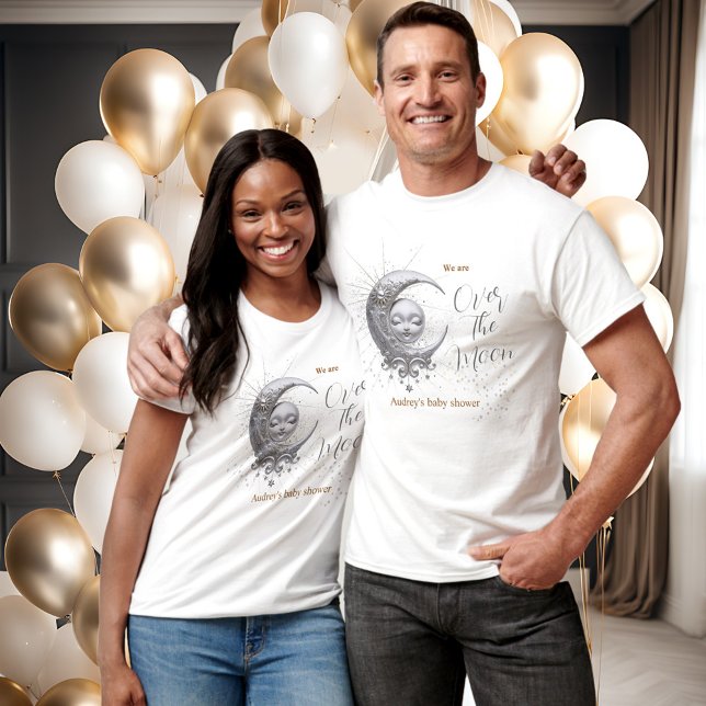 Camiseta Sobre O Chá de fraldas Neutro De Gênero Da Lua (Over The Moon Gender Neutral Baby Shower T-Shirt)