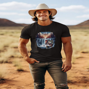 Camiseta Sobrecarga majestosa sobre cascata no pôr do sol