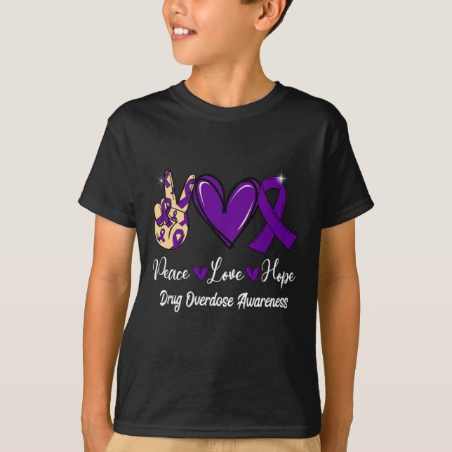 Camiseta Sobredosagem de drogas Sensibilização Paz Amor Esp (Frente)