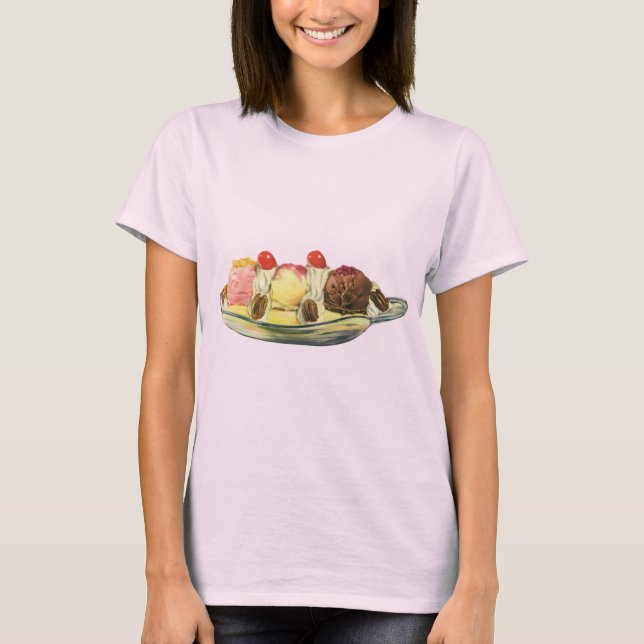 Camiseta Sobremesas de comida antiga, cerejas de banana spl (Frente)