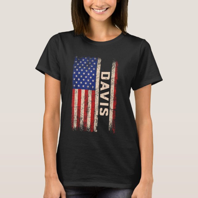 Camiseta Sobrenome Davis Shirt Davis Name American Flag (Frente)