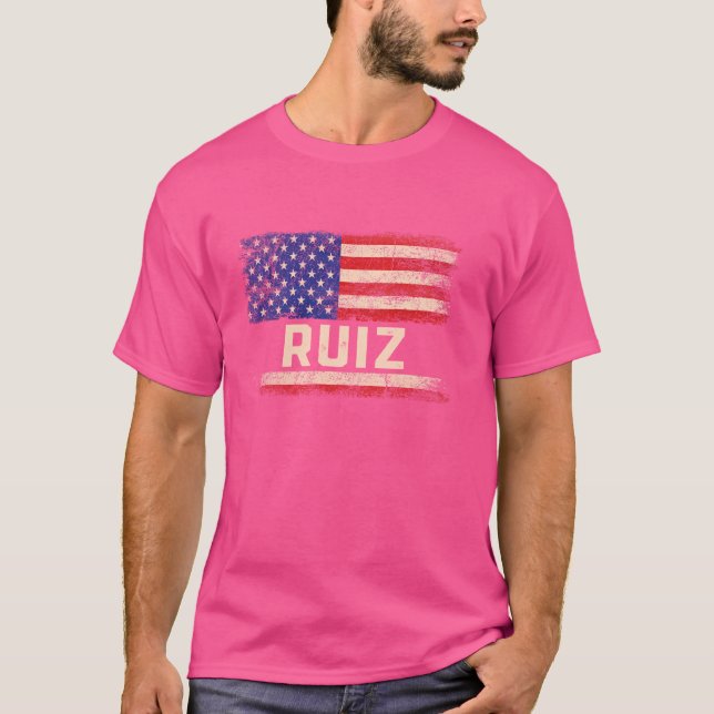 Camiseta Sobrenome Ruiz Nome Ruiz Bandeira Americana (Frente)
