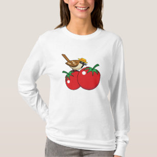 Camiseta Sobreposição Orgânica Comendo Tomate Vermelho